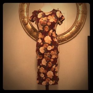 Burgundy Floral Below Knee Dress!